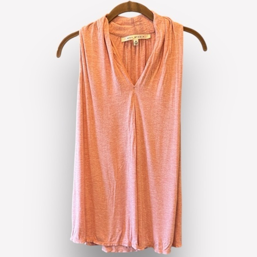 🥑Max Studio Pink Sleeveless V-Neck Top Rayon Blend Medium